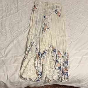 India crafted Floral Lace Maxi Skirt - Cream and Blue